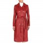 Women Double Breasted Red Long Leather Coat