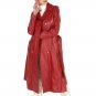 Women Double Breasted Red Long Leather Coat