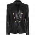 Women Kim Double Breasted Black Leather Blazer Women Kim Double Breasted Black Leather Blazer