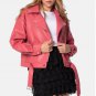 Women Leather Pink Moto Jacket