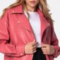 Women Leather Pink Moto Jacket
