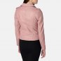 Women Leather Pink Motorcycle Jacket