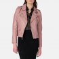 Women Leather Pink Motorcycle Jacket