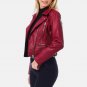 Women Motorcycle Dark Red Leather Jacket