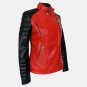 Women Red And Black Leather Biker Jacket