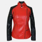 Women Red And Black Leather Biker Jacket Women Red And Black Leather Biker Jacket