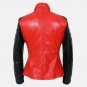 Women Red And Black Leather Biker Jacket