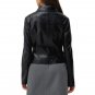 Women Shirt Collar Leather Black Jacket