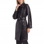 Women Slim Fit Black With Belt Leather Coat