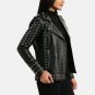 Women Studded Motorcycle Black Punk Leather Jacket
