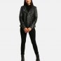 Women Studded Motorcycle Black Punk Leather Jacket