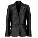 Women Two Button Black Leather Blazer Women Two Button Black Leather Blazer