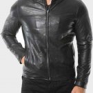 Mens Café Racer Black Plain Leather Jacket