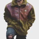 Mens Leather Shearling Green Winter Jacket