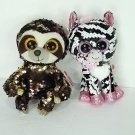 Ty FLIPPABLES Sequins DANGLER Zoey Zebra 6” Beanie Boo Stuffed Plush Lot of 2
