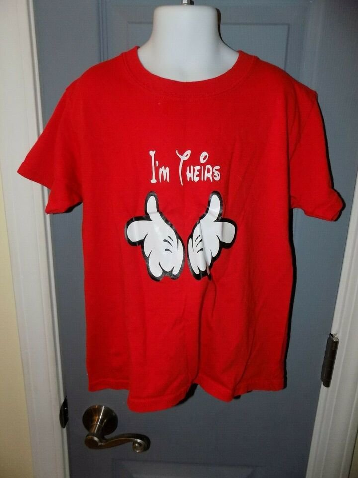 I'm Theirs Cartoon Mickey Mouse Hands Red SS T-Shirt Size XS Youth