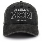 Black New Mom 2025 Hat, 3D Embroidered Adjustable New Parents Gifts Baseball Cap