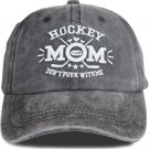 Hockey Mom Embroidered Baseball Cap, Vintage Adjustable Washed Distressed Hat for Women
