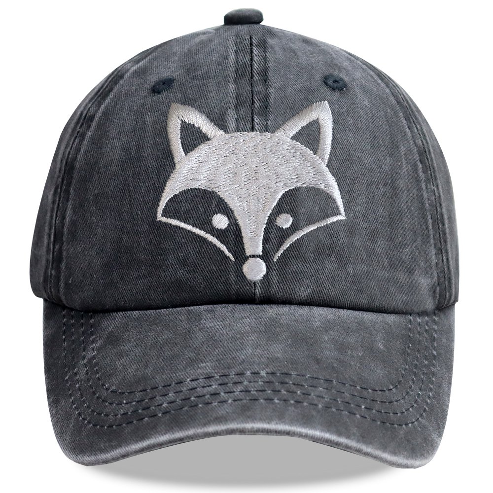 Fox Lover Baseball Cap, 3D Embroidered Adjustable Washed Cotton Wildlife Animal Hat
