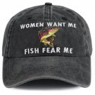 Women Want Me Fish Fear Me Fishing Hat, Adjustable Washed Cotton Embroidered Cap Women Want Me Fish Fear Me Fishing Hat, Adjustable Washed Cotton Embroidered Cap