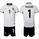 Men's England #1 Jordan Pickford 2024-25 White Home Soccer Jersey Suit Men's England #1 Jordan Pickford 2024-25 White Home Soccer Jersey Suit