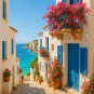 Mediterranean Coastal Town Wall Art Print | White Blue Seaside Architecture Decor