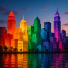 Spectrum City Pride Skyline Art – LGBTQ Rainbow Cityscape Digital Wall Art Print