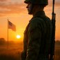 Military Soldier Sunrise Wall Art Print | Patriotic Modern Home & Office Decor
