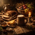Bread, Wood, and Candlelight – Rustic Primitive Still Life Art Print Set
