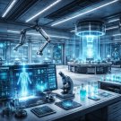 Sanctum of Tomorrow – Futuristic Science Laboratory Art Print Set