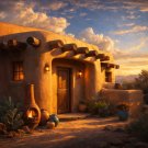 Golden Vigas at Dusk – Southwestern Adobe Home Art Print Set