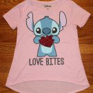 New Disney Girls Lilo and Stitch Love Bites Glitter Heart Graphic Shirt