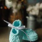 Crocheted Baby Bow-tie Shoes - Light Teal Crocheted Baby Bow-tie Shoes - Light Teal