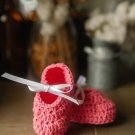 Crocheted Baby Bow-tie Shoes - Bright Pink Crocheted Baby Bow-tie Shoes - Bright Pink