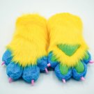 Furry Yellow&Blue Hand Paws | Fluffy Soft Fursuit 4-Finger Gloves Unique Costume Accessory Furry Yellow&Blue Hand Paws | Fluffy Soft Fursuit 4-Finger Gloves Unique Costume Accessory