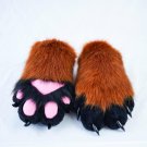 Furry Paws with Brown Fur Pink pad Black Finger&Claws | Fluffy Fursuit Partial Costume Accessories