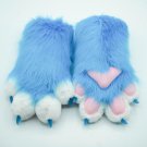 blue and white puppy paws, furry gloves, cosplay gloves, cat paws, puppy paws, wolf paws, tiger paws