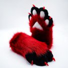 burgendy and black cat paws petplay dog cosplay, fursuit paws custom for children, Long Ver Fursuit burgendy and black cat paws petplay dog cosplay, fursuit paws custom for children, Long Ver Fursuit