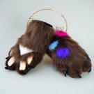 Brown Faux Fur Handpaws with Colorful Spot Paw Pads – Plush Cosplay Animal Gloves, Furry Costume