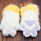 White Furry Hand Paws with Cream Wrist 4-Finger Gloves | Fluffy Fursuit Partial Costume Furry Paws