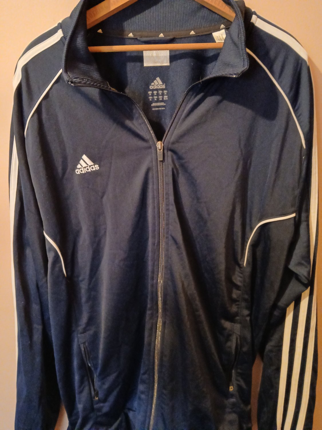 Adidas Climalite Track Jacket Xl Navy White Stripes with white stripes and piping XL