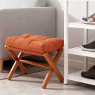Folding Upholstered Ottoman Stool with Bamboo X-Leg – Compact Footrest for Living Room or Bedroom Folding Upholstered Ottoman Stool with Bamboo X-Leg – Compact Footrest for Living Room or Bedroom