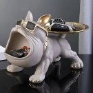 Bulldog Storage Figurine Resin Home Decor 11.8in Dog Statue Tray Organizer gray