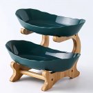 2-Tier Green Fruit Tray with Wooden Stand – Modern Snack & Candy Organizer for Table & Kitchen