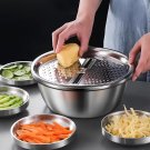 3-Piece Stainless Steel Vegetable Slicer & Washing Bowl Set with Drain Basket