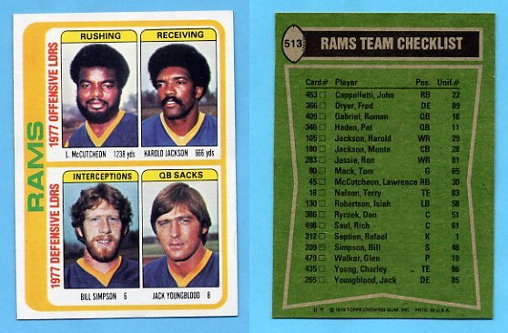 1978 Topps Football #513 Los Angeles Rams Team Leaders