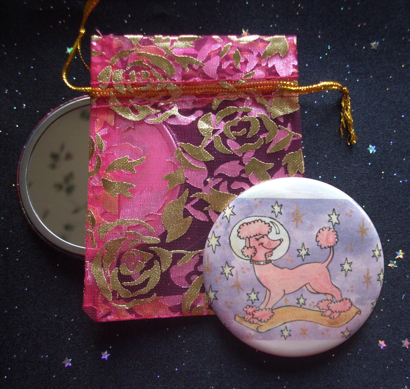 Holiday of the Cosmic Pink Poodle Pocket Mirror & ACEO Print