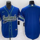 Men’s Seattle Seahawks Blank Blue With Patch Baseball Jersey Men’s Seattle Seahawks Blank Blue With Patch Baseball Jersey