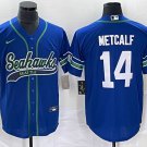 Men’s Seattle Seahawks #14 DK Metcalf Blue With Patch Baseball Jersey Men’s Seattle Seahawks #14 DK Metcalf Blue With Patch Baseball Jersey