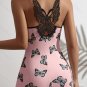 Butterfly Print Elegant V-Neck Sleepwear Romper &acirc;�� Pink